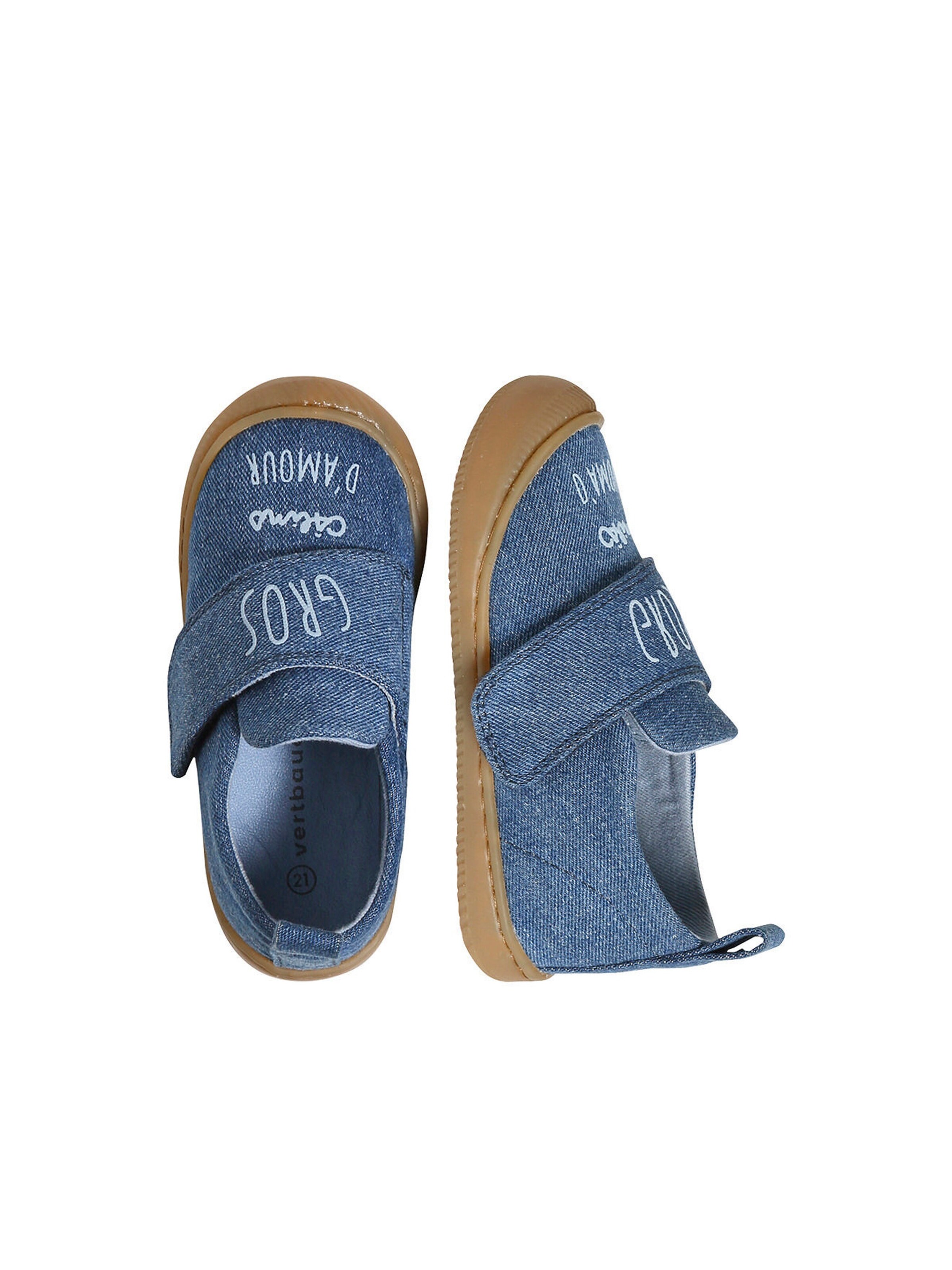 Vertbaudet Baby Stoff-Hausschuhe mit Klettverschluss jeansblau