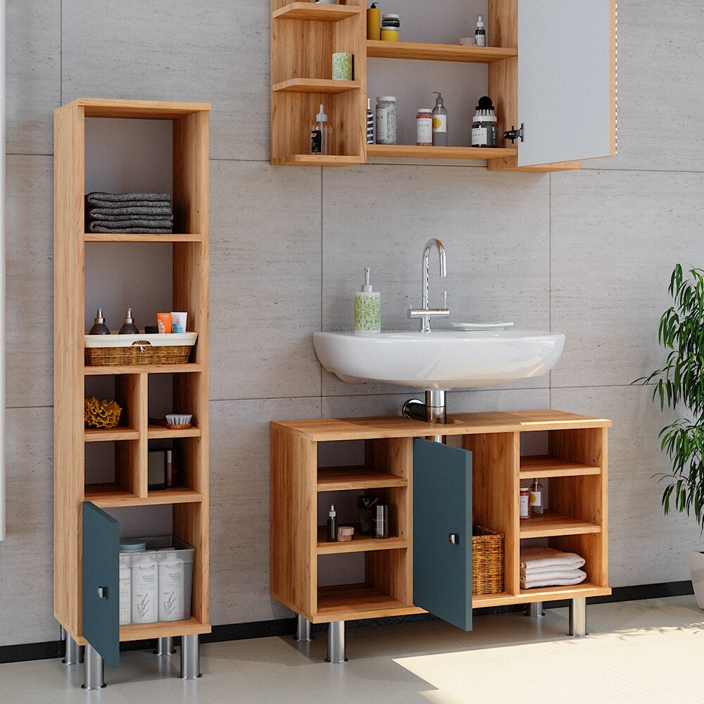 Vicco Badmöbelset Waschtischunter 80cm Spiegelschrank Midischrank kl. Tür Fynn