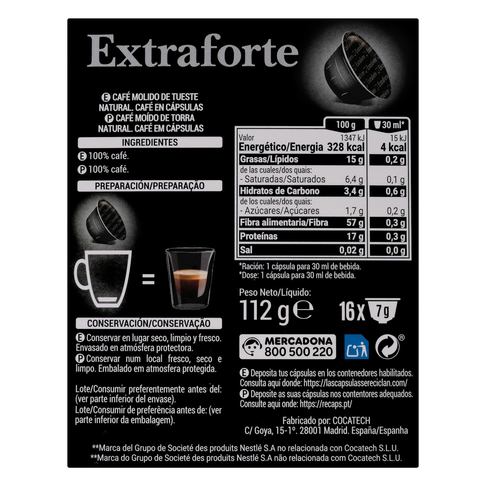 Café en capsules extra fort Hacendado