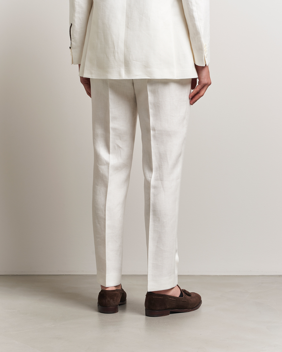 Oscar Jacobson Delon Diagonal Linen/Tencel Trousers White