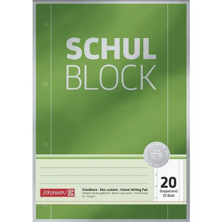 BRUNNEN Schulblock unliniert mit Doppelrand Premium, A4