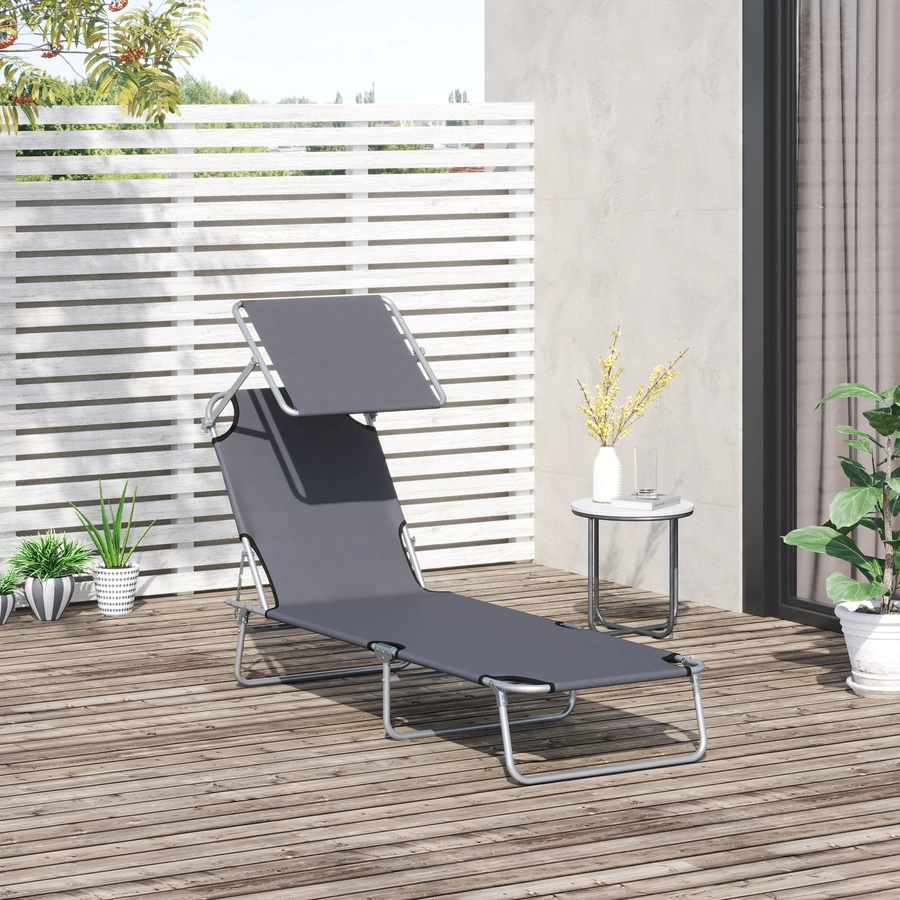 Outsunny Sonnenliege mit Sonnenschutz grau