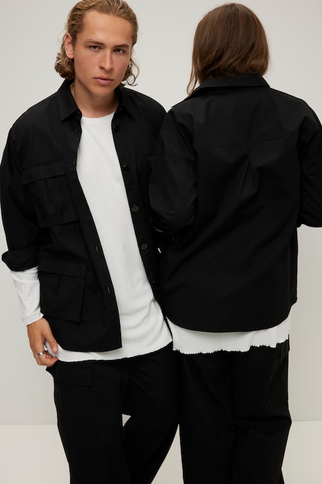 Hemdjacke, oversized, Utility-Style, Hemdkragen, 4 Taschen, Langarm, Unisex