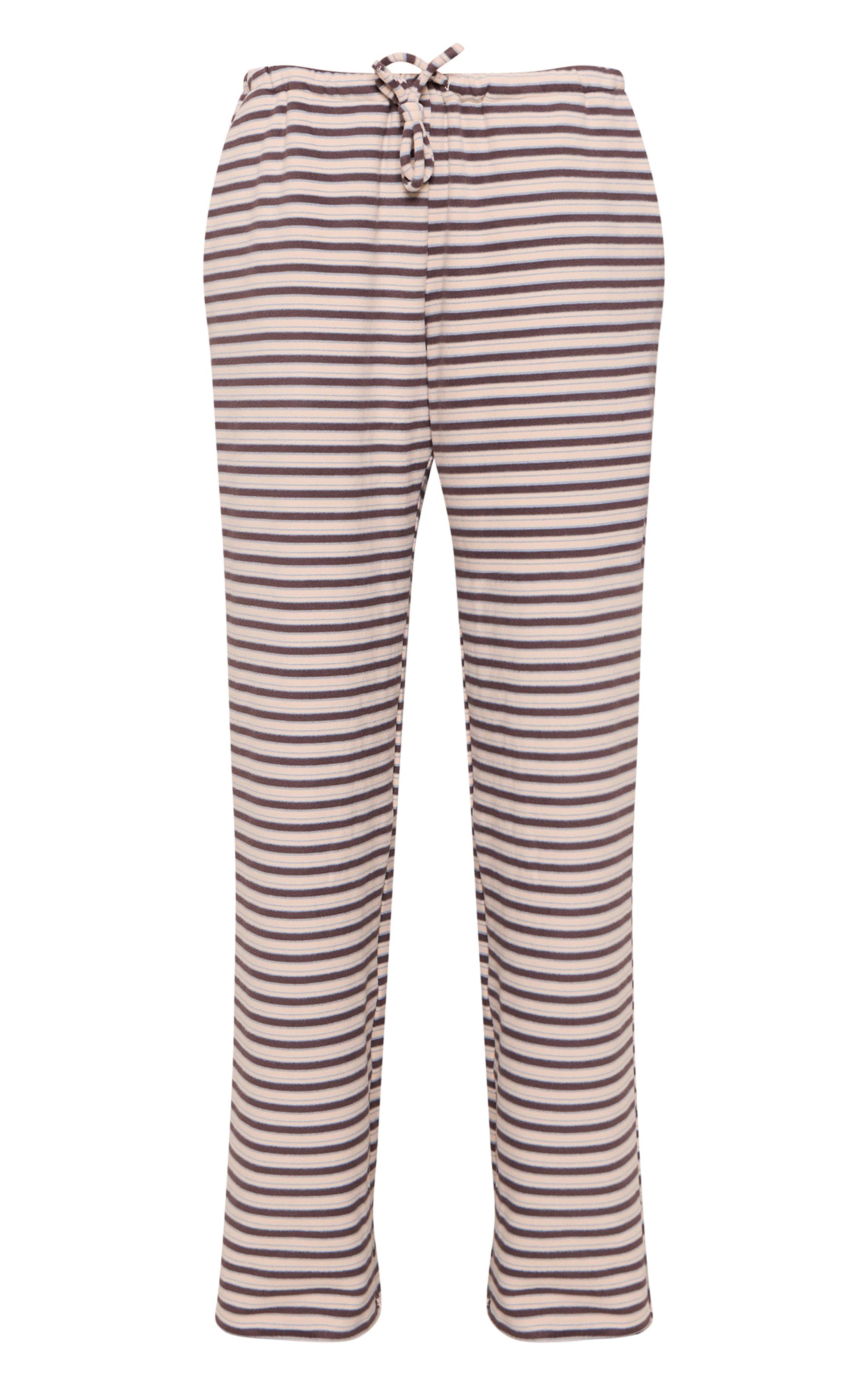 Multicolore Jogger Tall Droit En Polaire Douce Rayée Marron