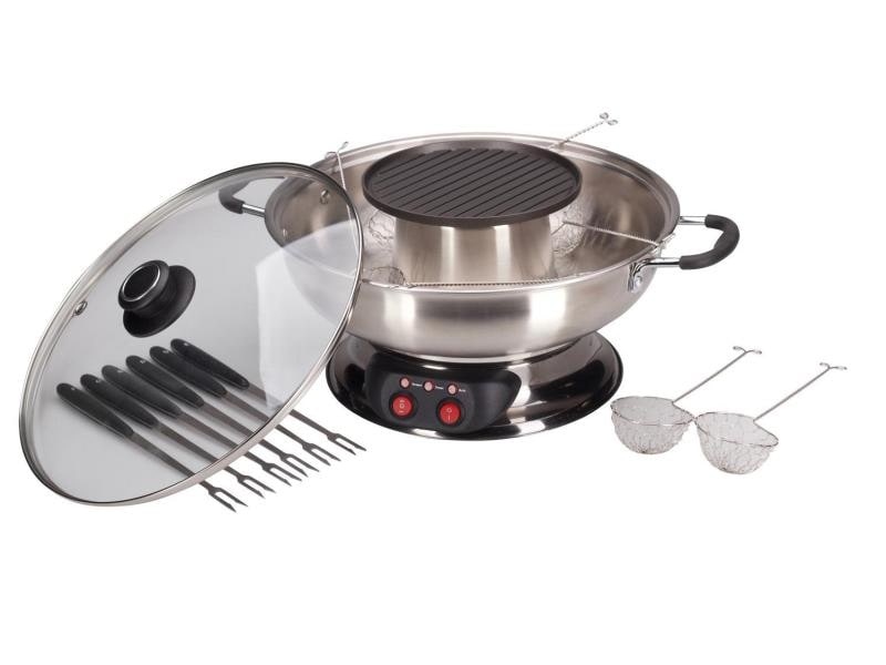 Nouvel Fleischfondue-Set Gourmet Pot 16 Teile, Silber Fleischfondue Gourmet Pot