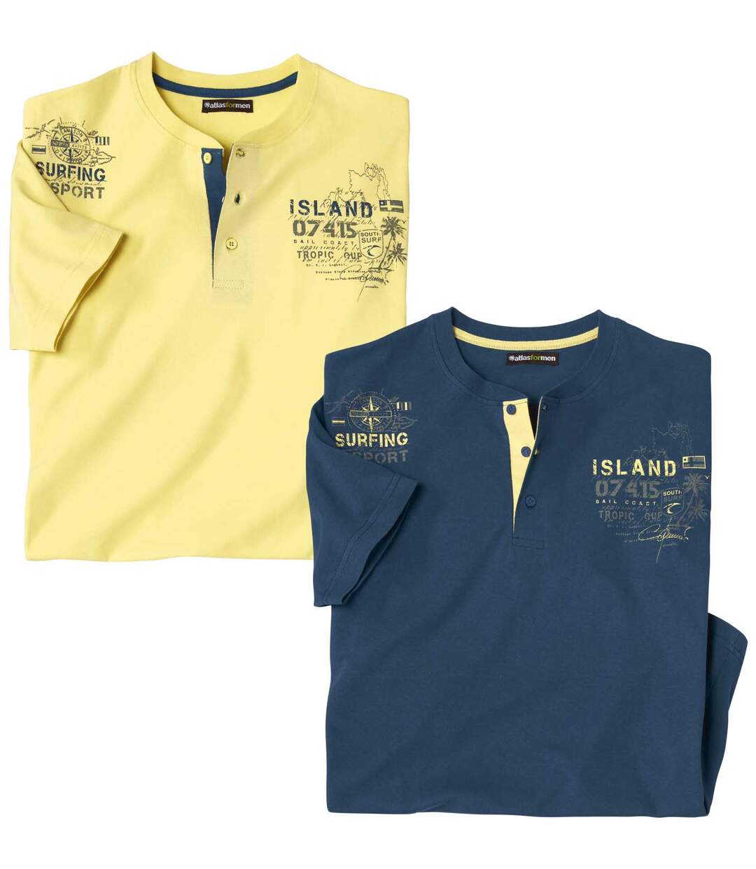 Lot de 2 Tee-Shirts Col Tunisien Sun Island