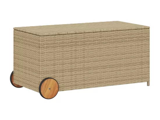 Boîte de rangement de jardin et roues mélange beige 190L rotin