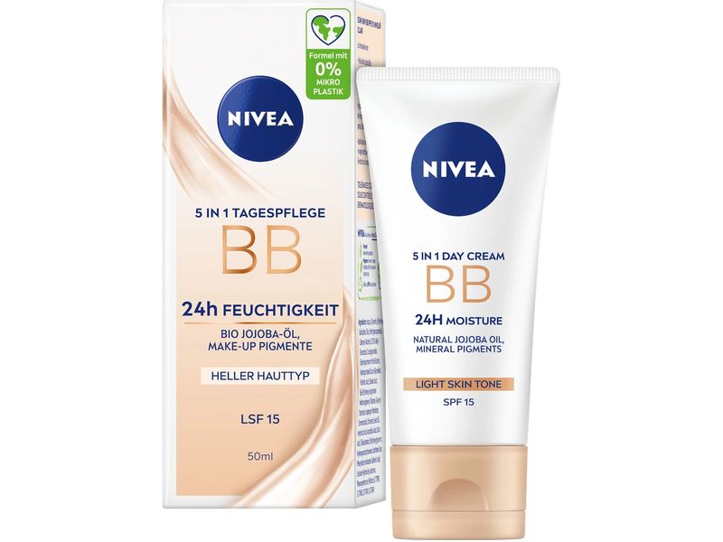 NIVEA Tagescrème 5in1 BB Hell LSF 15 50 ml Getönte Tagespflege mit 5-fach-Wirkung für einen sofort makellosen Teint