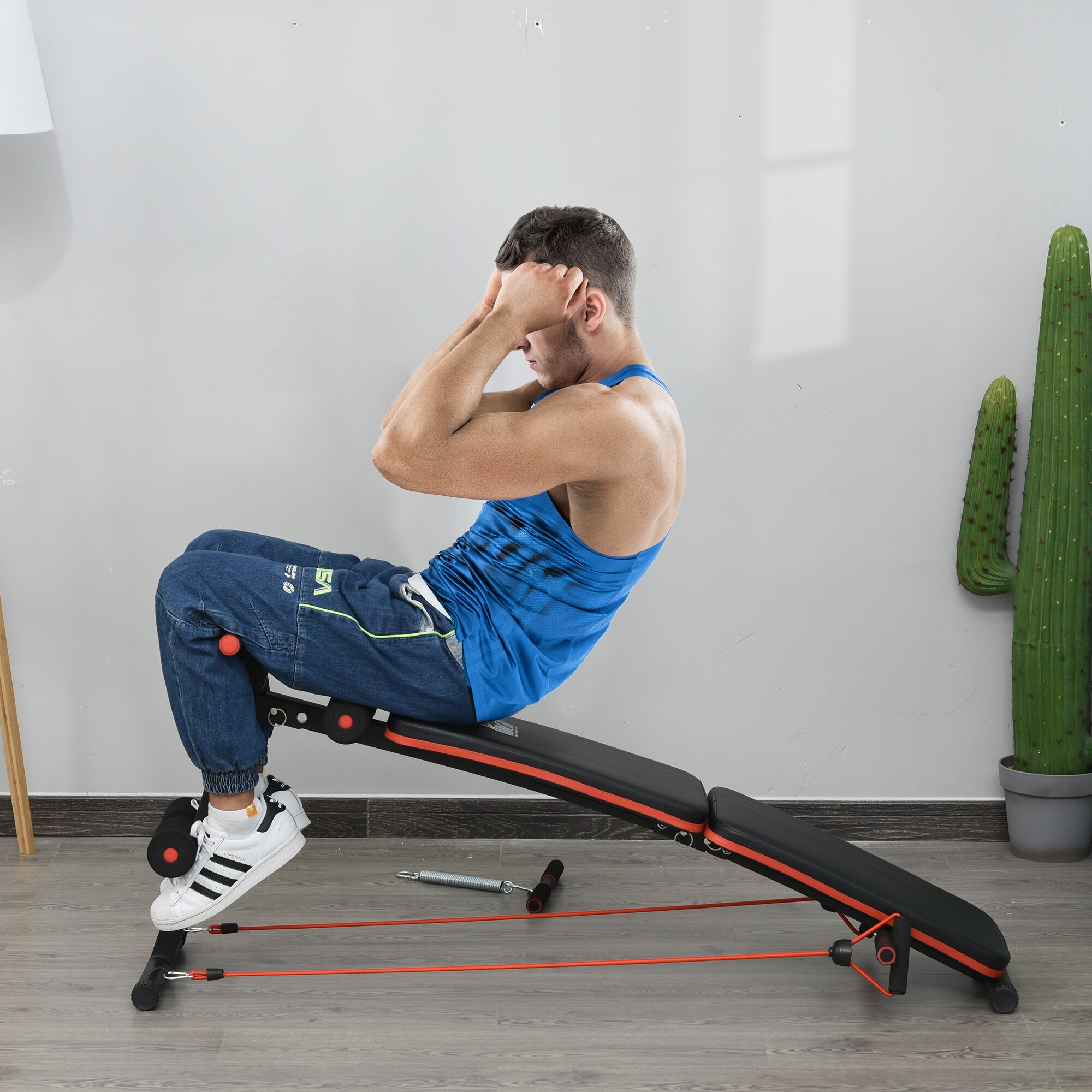 HOMCOM Multifunktionale Trainingsbank verstellbar und klappbar schwarz, rot 47 x 142 x 50-66 cm (BxTxH)