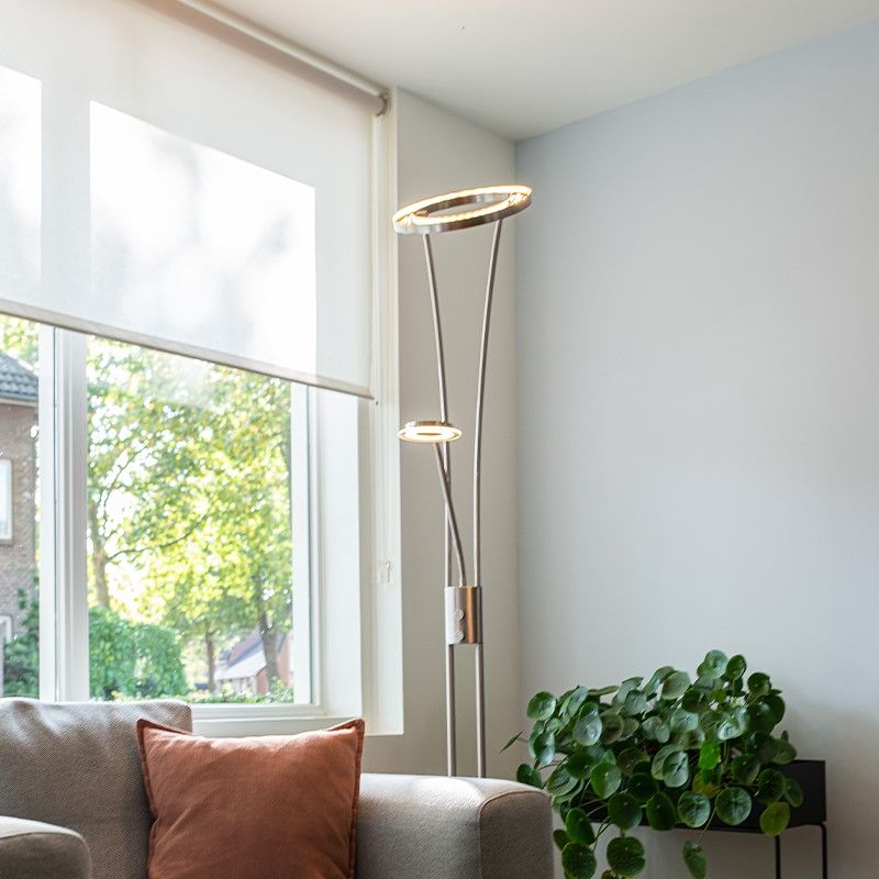 Moderne vloerlamp staal en glas incl. LED met leesarm - Divine