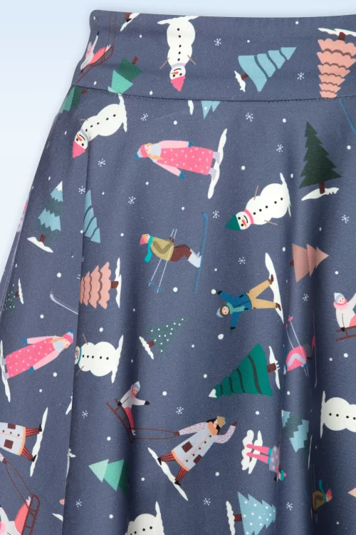 Banned Retro Ski Snow Season swing rok in blauw