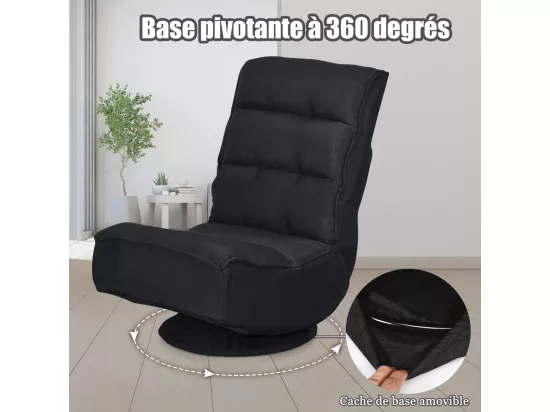 Chaise de Sol Pliable et Réglable en 5 Positions, Chaise Pivotante et Convertible Rembourrée Confortable, Fauteuil Salon Relax Sol Idéale pour Lire, Regarder la Télévision ou Jouer (Noir)