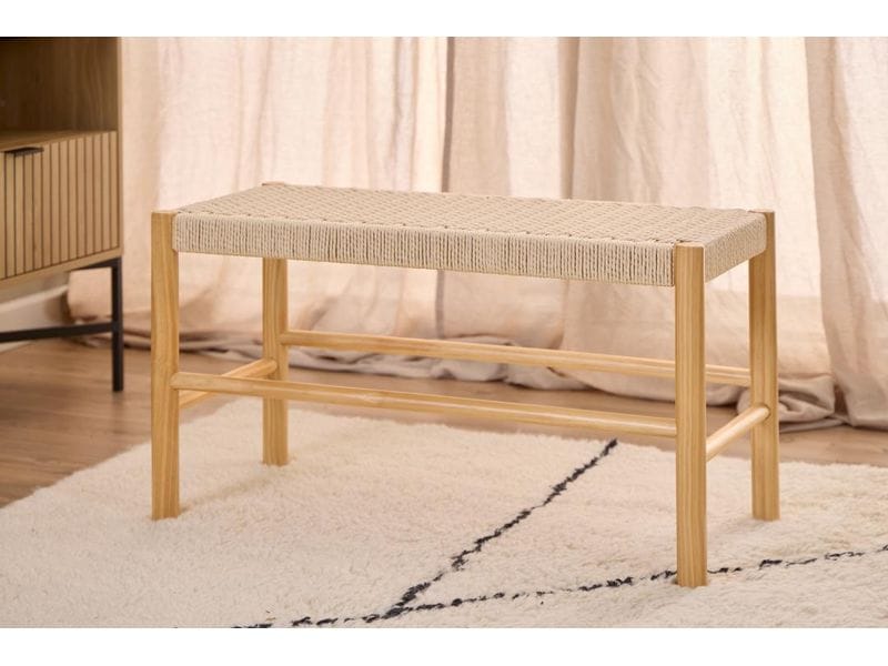 AC Design Sitzbank Alvin 80 x 45 cm, Weiss Sitzbank mit Papiergeflecht und Holzgestell