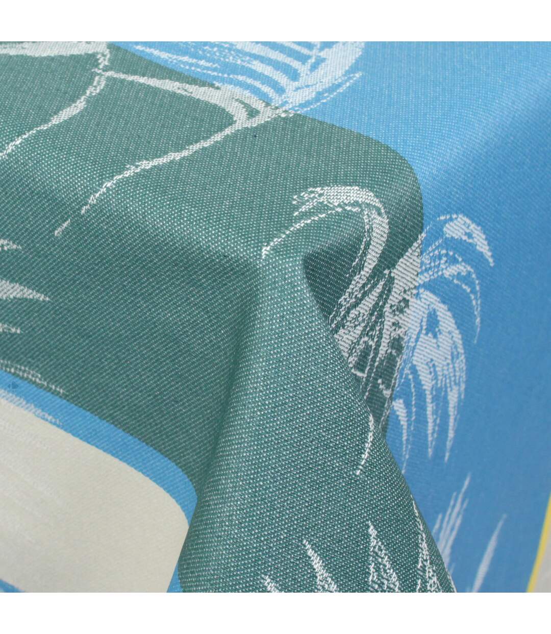 Nappe rectangle 150x350 cm PALMIER bleu lagon Jacquard coton +