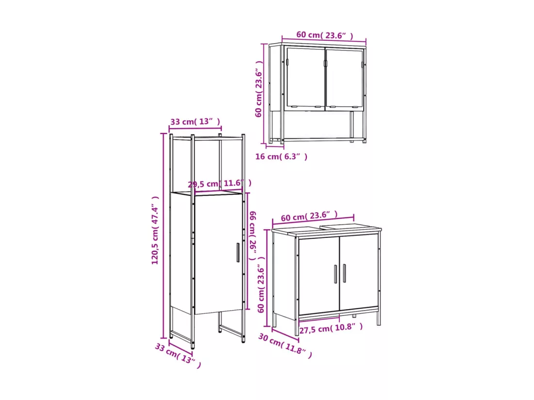 Ensemble de meubles de salle de bain 3 pcs Chêne fumé