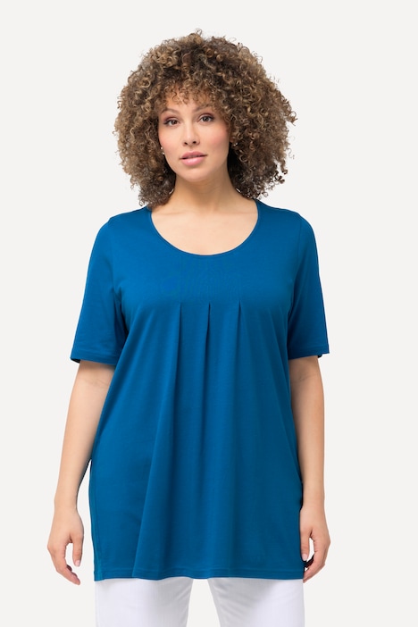 T-Shirt, Zierfalten, A-Linie, Rundhals, Halbarm, Modal