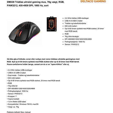 Deltaco GAM-120 gaming mus