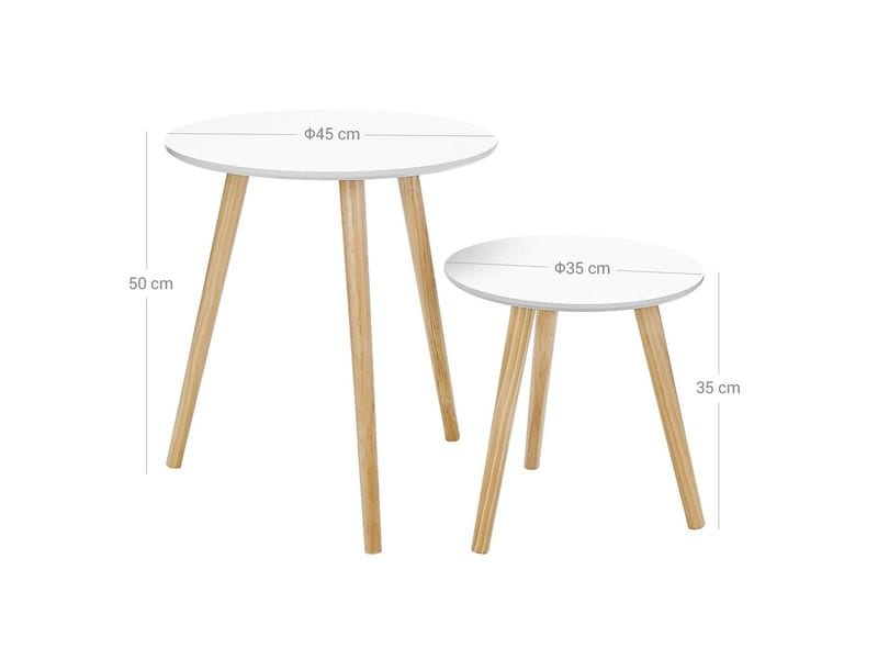 Songmics Beistelltisch 2er Set Weiss/Nature Skandinavische Sofatische