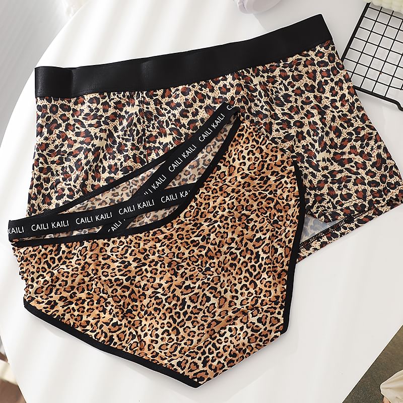 Pancherry - Matching set voor koppels: boxershort met luipaardprint + panty