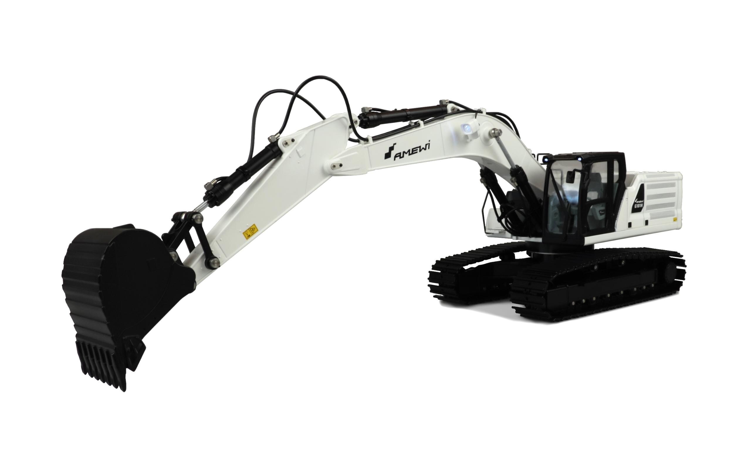 Kettenbagger G101H, Vollmetall, Hydraulik, Weiss 1:16, RTR<br>Edler, Voll funktionsfähiger Hydraulik Bagger