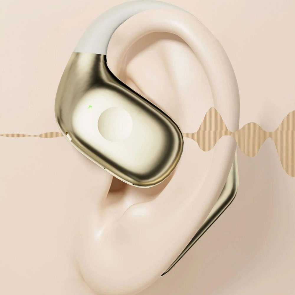 Stereo Open-Ear Bluetooth 5.3 Sport Kopfhörer mit Ohrbügel   Mikrofon und Ladecase (IPX5) - Beige