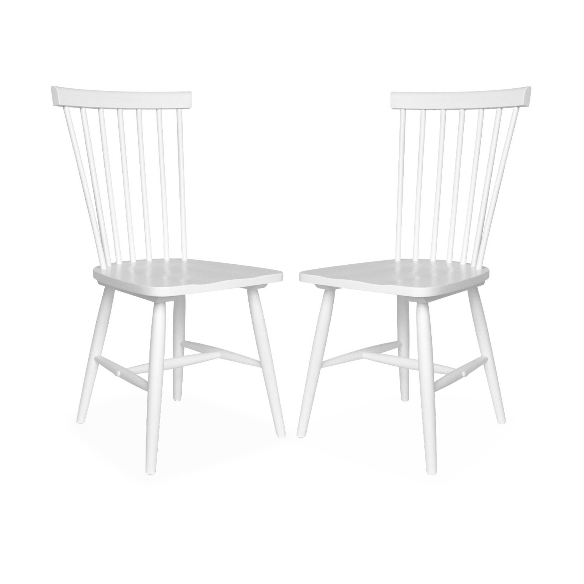 Lot de 2 chaises blanches à barreaux en bois d'hévéa. Romie. L 50.8 x p 44.2 x h 90cm.