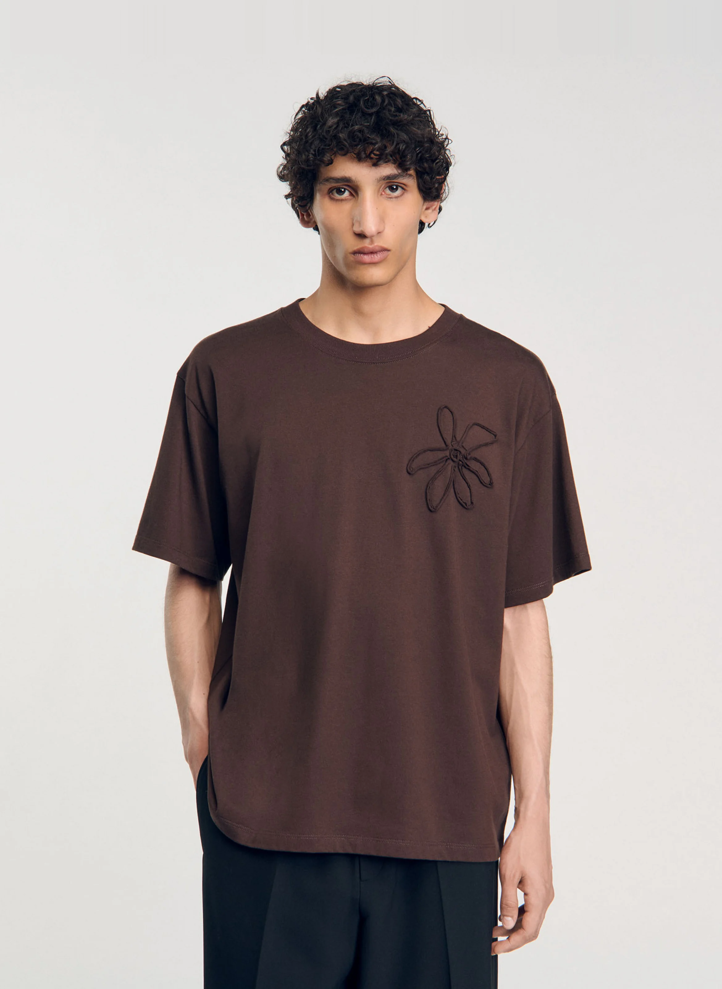 Tee-shirt oversize brodé en coton | Marron