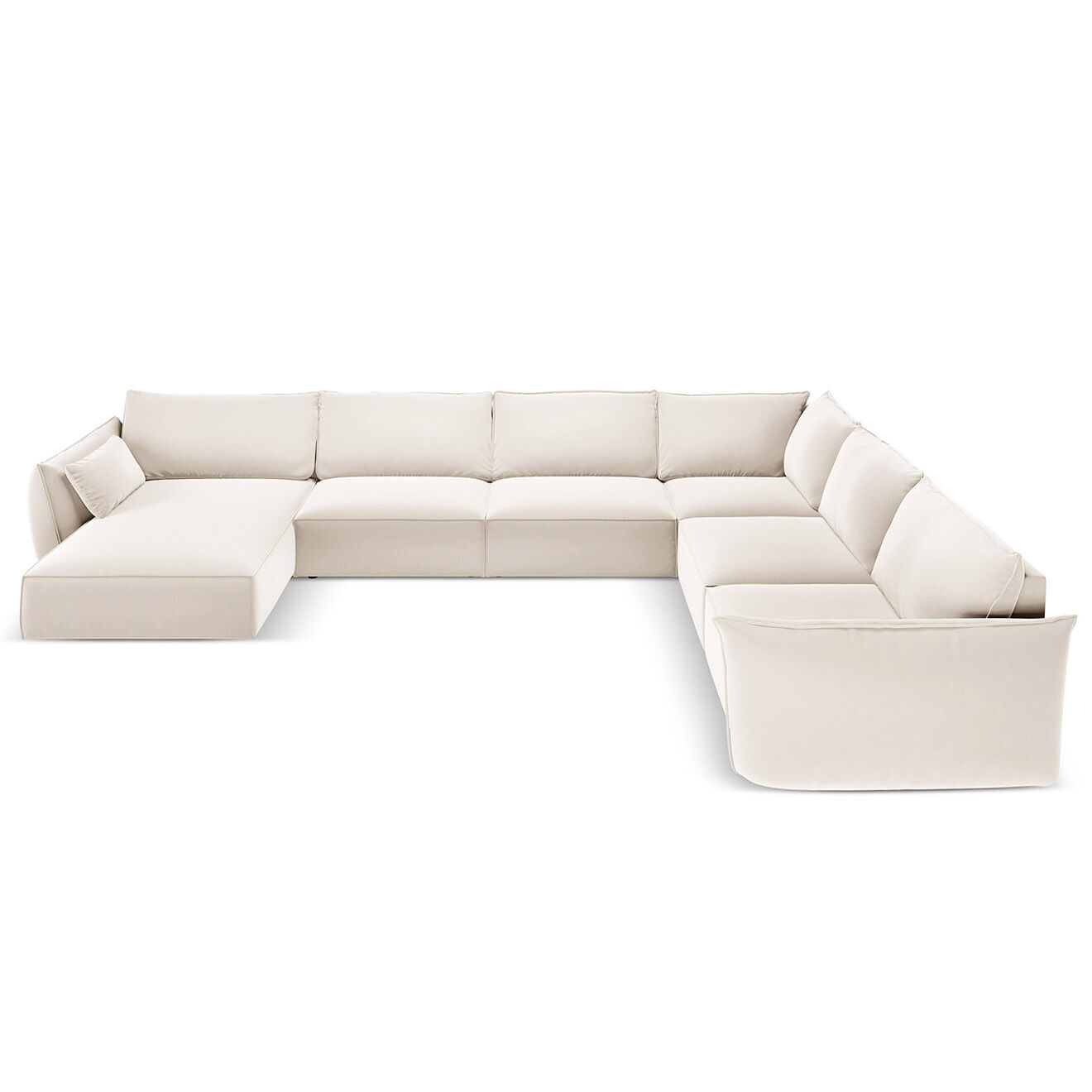 Mazzini Sofas Canapé d'angle Panoramique droit Velours Vanda 8 Places beige clair - 384x284x85 cm