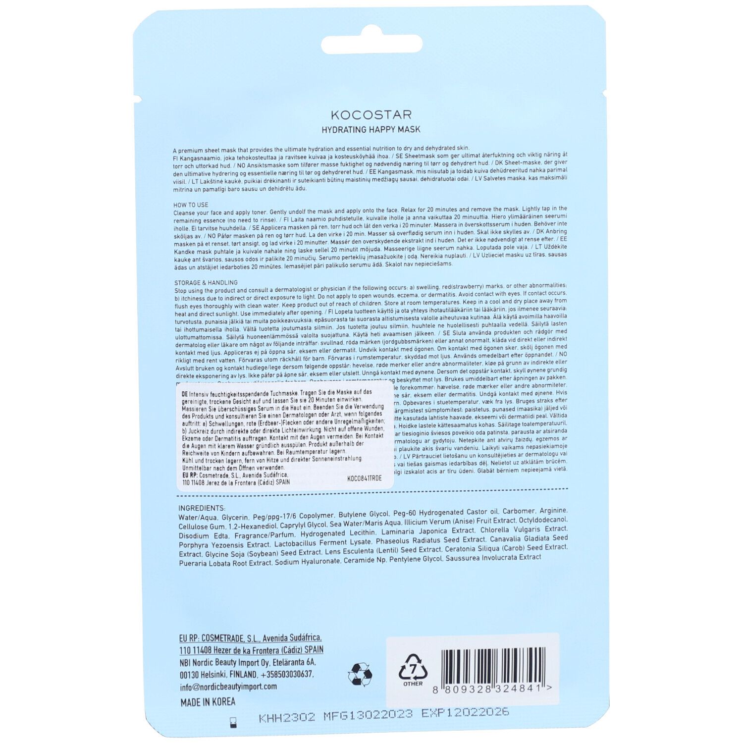 KOCOSTAR Hydrating Happy Mask
