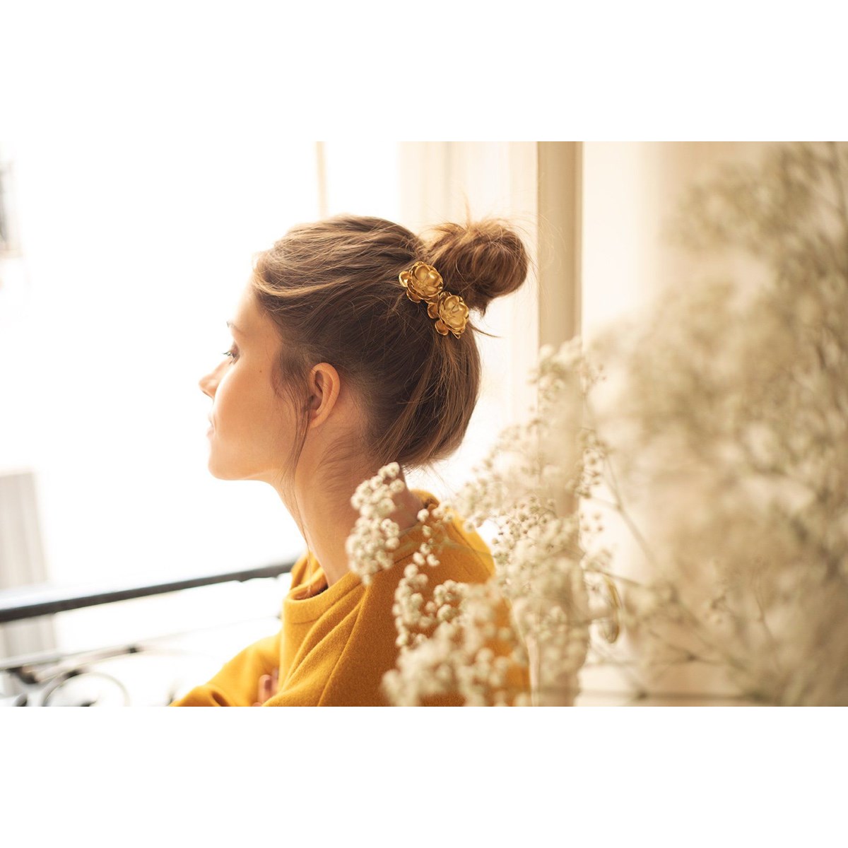maxi barrette fleurs doré à l'or fin - AGLAÉ