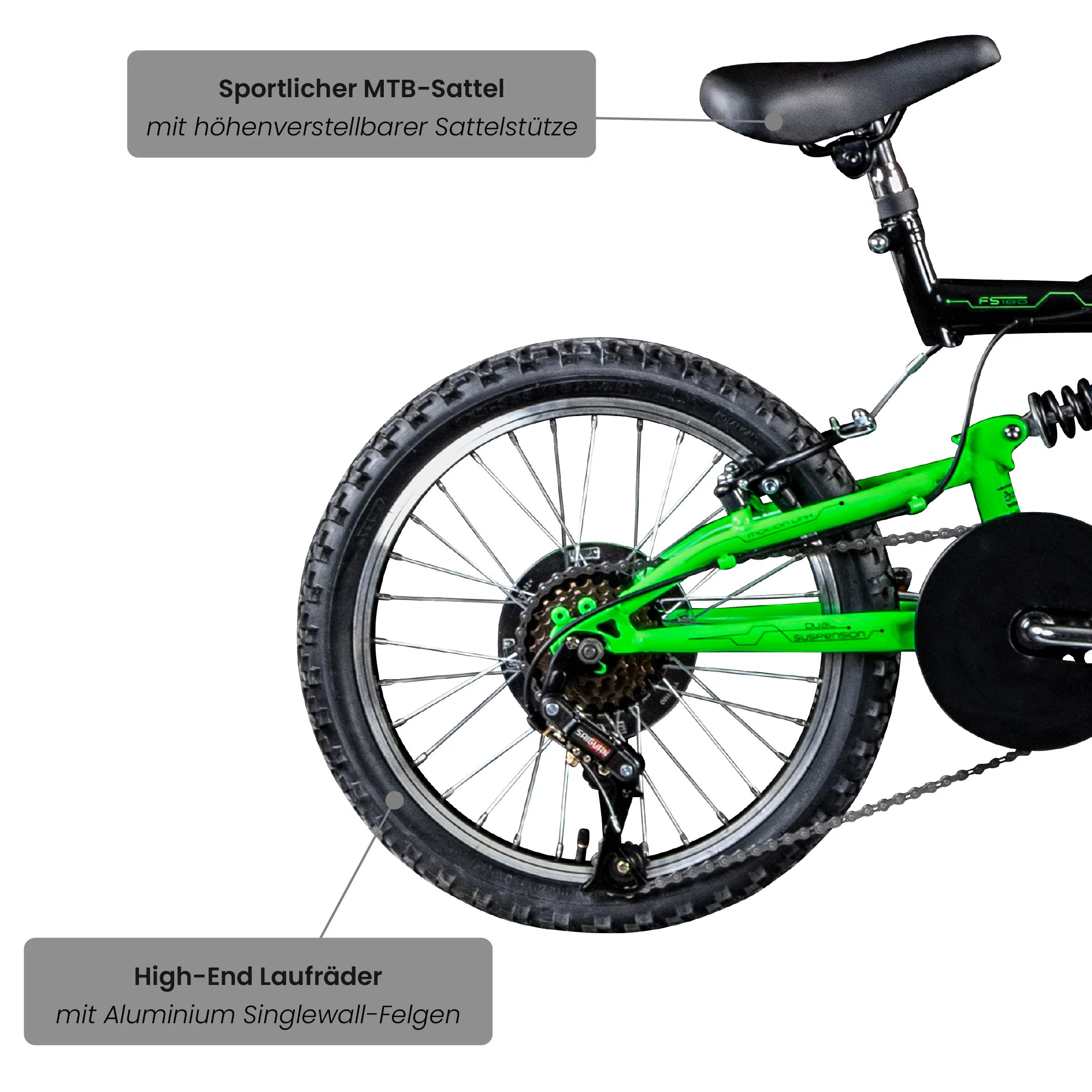Galano FS180 Kinderfahrrad 18 Zoll ab 5 Jahre115 - 130 cm Mountainbike Fully 6 Gänge