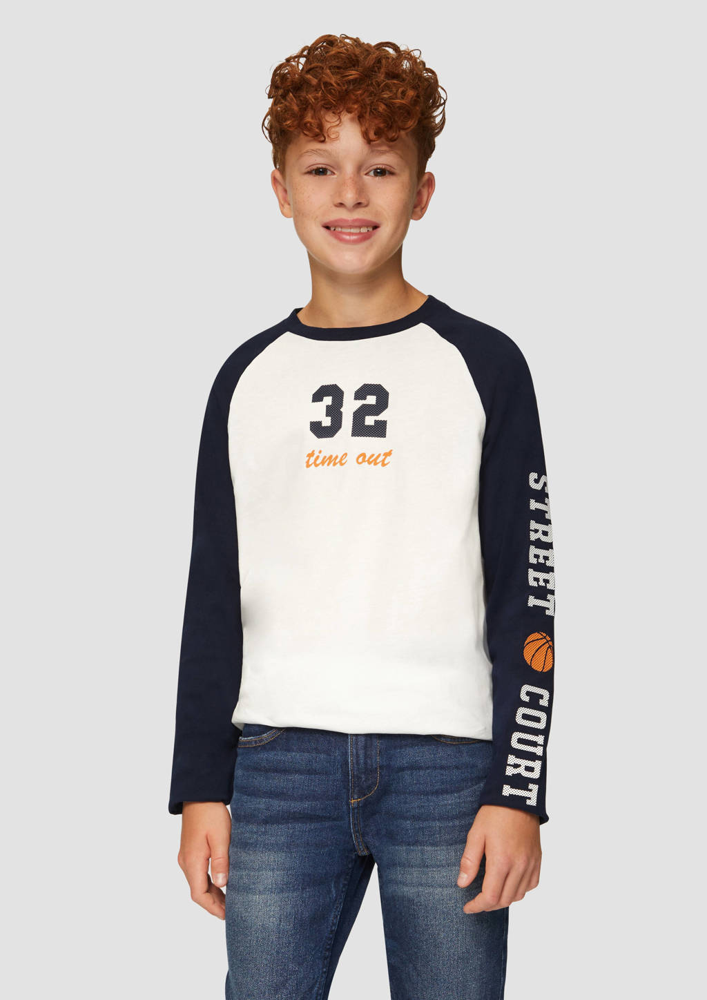 s.Oliver longsleeve met printopdruk wit/donkerblauw