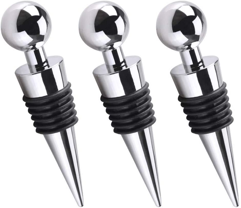 (3er Set) Wein Flaschenverschluss Stopper - Silber / Schwarz