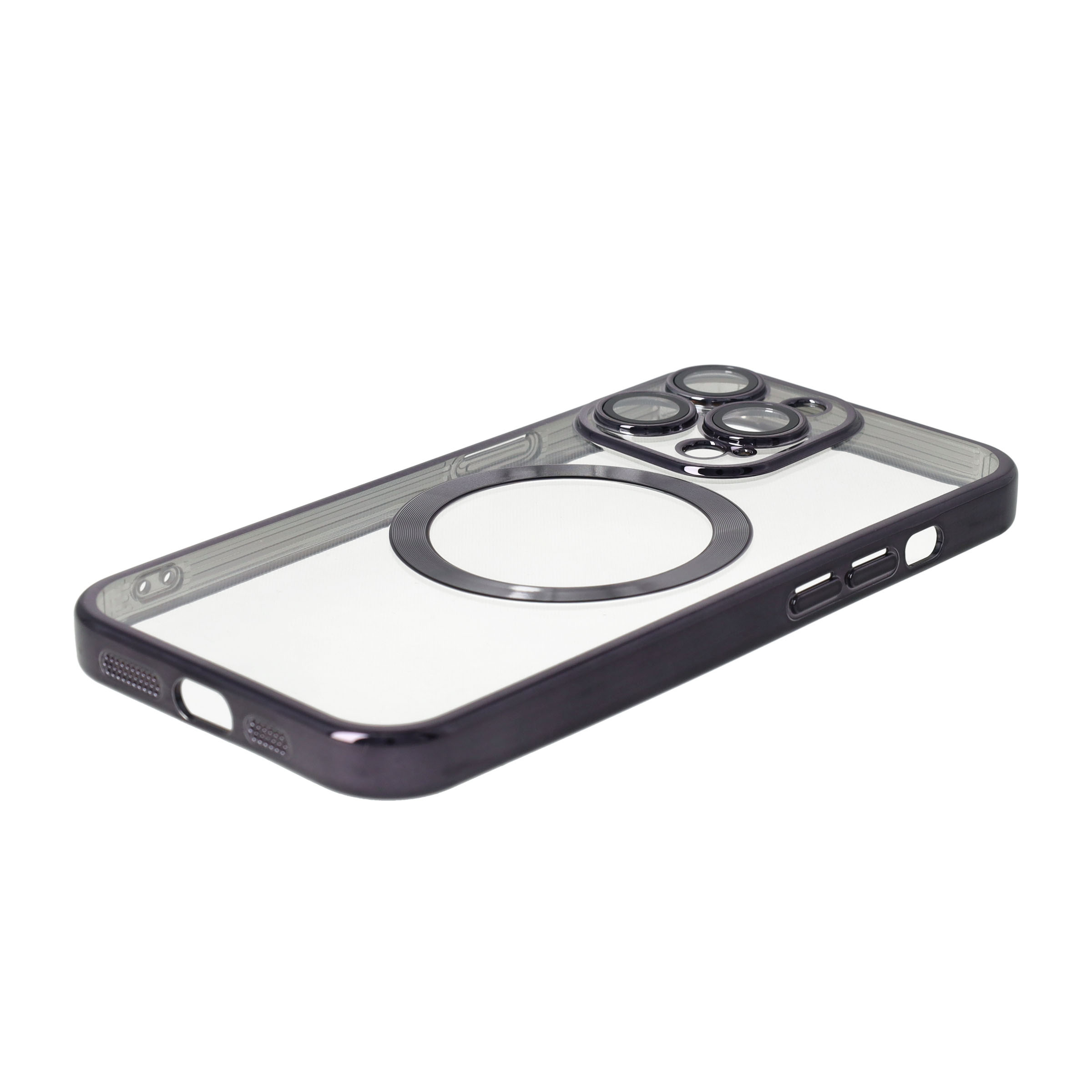 iPhone 13 Pro MagSafe Gummi Case Hülle mit Acryl Kameraglasschutz - Schwarz / Transparent