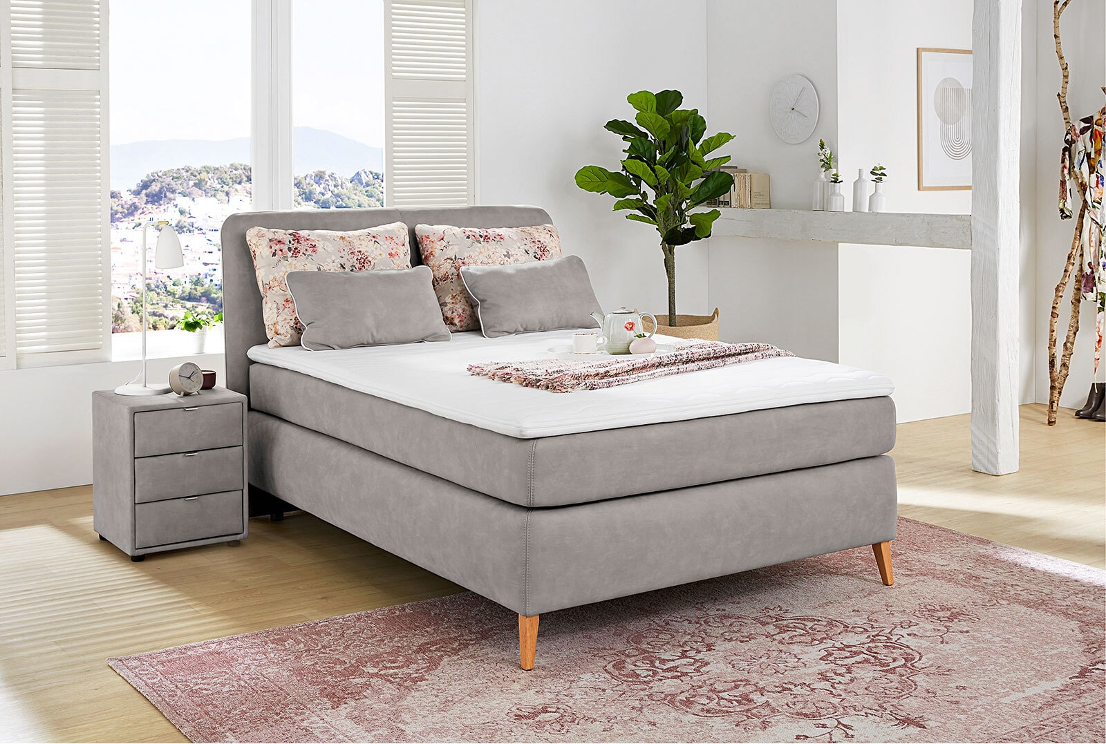 Boxspringbett Rosalie 140x200cm hellgrau