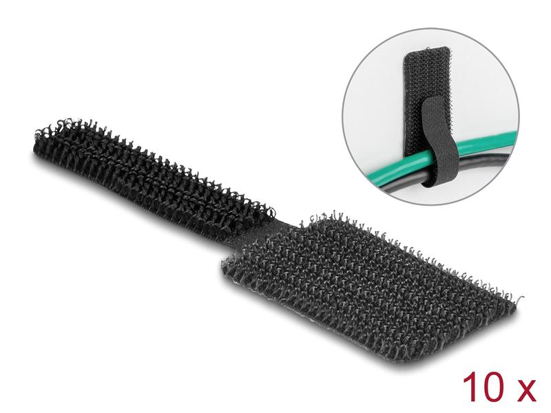 Delock Klettkabelbinder selbstklebend Schwarz 90 mm x 24 mm Delock Mini Klett-Kabelhalter L 90 mm x B 24 mm selbstklebend 10 Stück schwarz