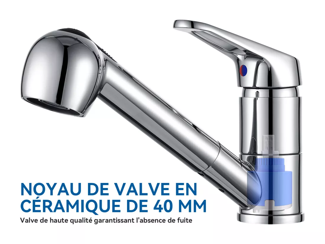 AuraLum Max Robinet Cuisine avec Douchette Extractible 2 Jets Mitigeur Evier en Inox Chromé Pivotant 360° Robinetterie Eau Froide/Chaude,EU Modèle