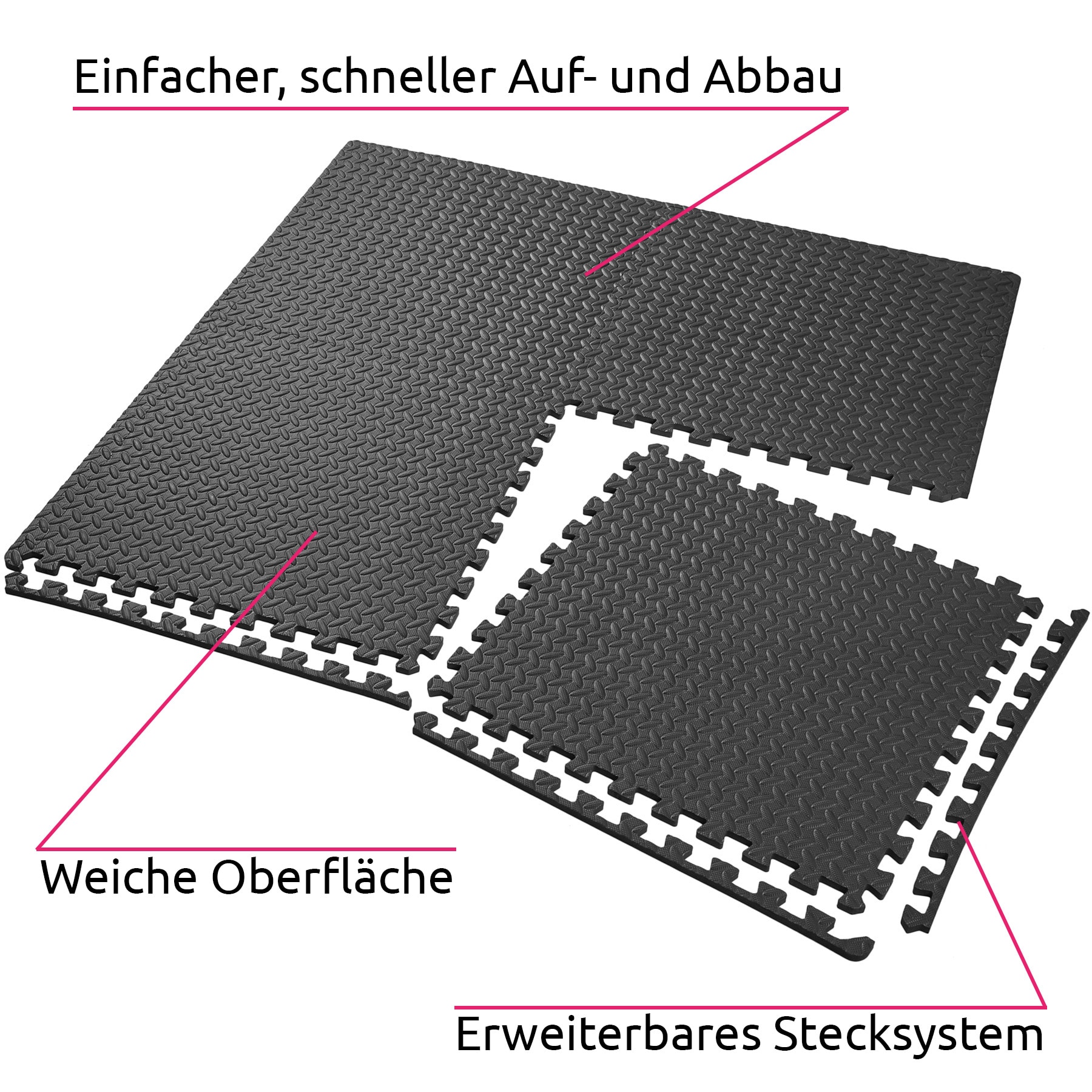 tectake® Schutzmattenset, 24-teilig mit 48 Randstücken, weich und rutschfest, leichte Reinigung und flexibel erweiterbar