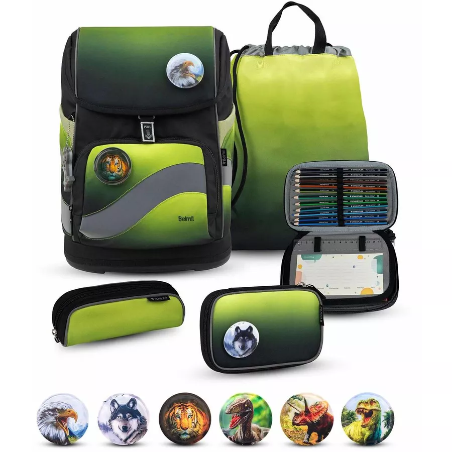 Belmil Schulranzen Premium Smarty Plus Set 5-teilig Black Green