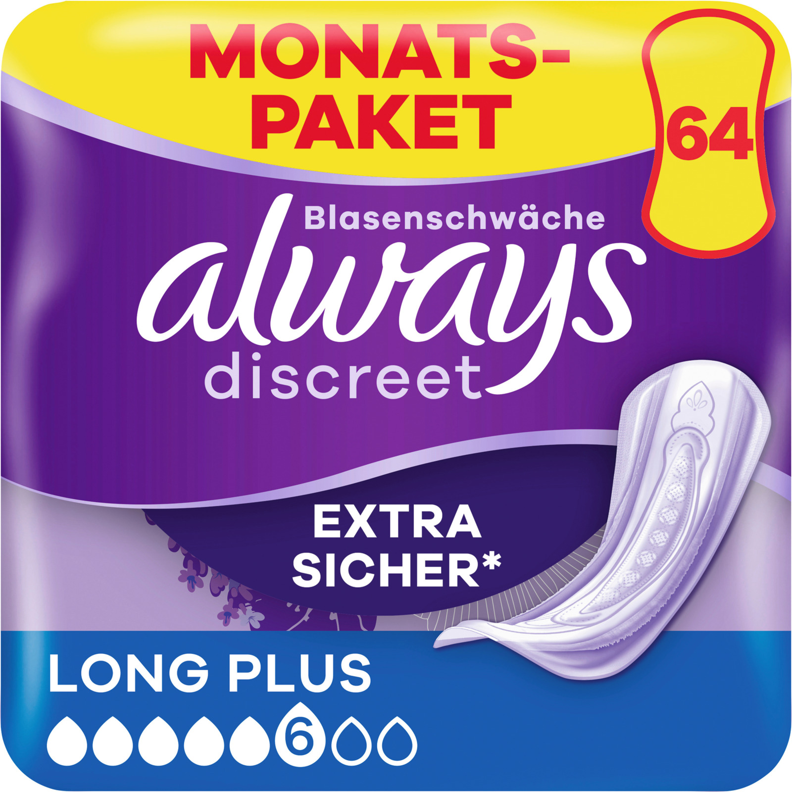 Always Discreet Inkontinez Long Plus Monatsbox 64 Stück