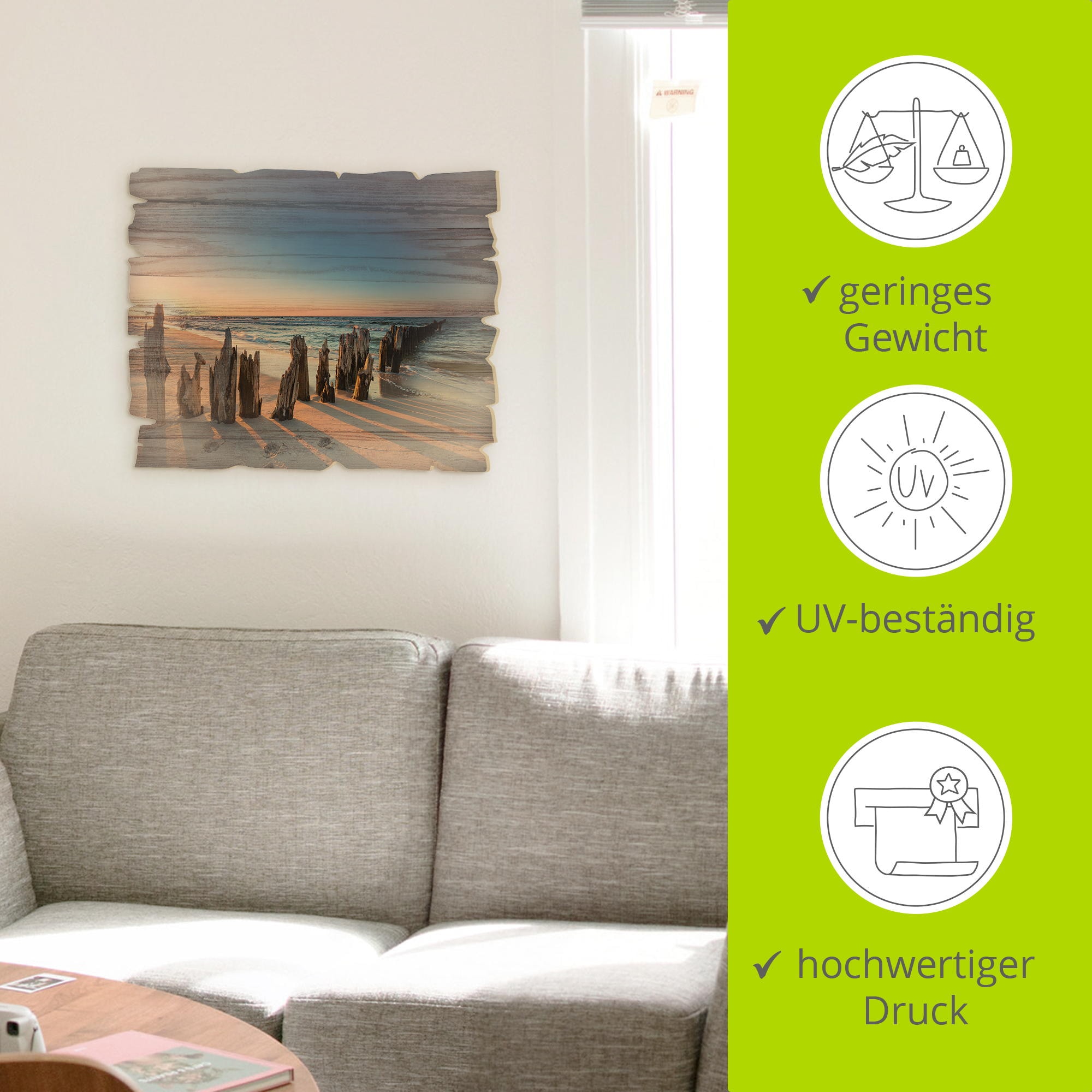 Artland Holzbild »Sonnenuntergang Strand Wellenbrecher« Meer Bilder 1 Stk. tlg.