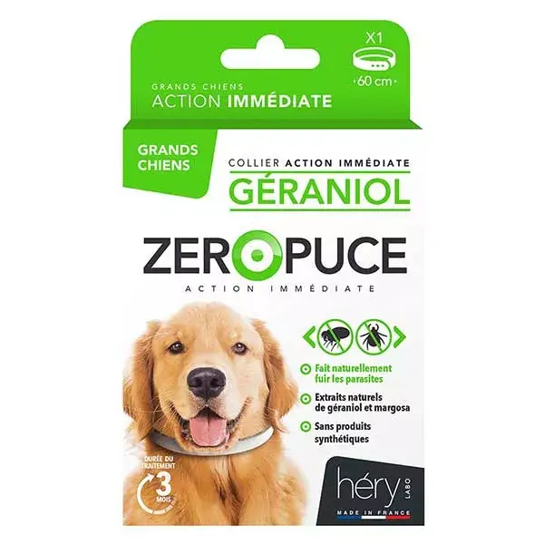 Coleira Grande para Cachorro Héry Géraniol Zero Flea 60cm