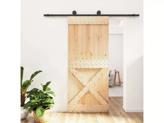 Porte coulissante et kit de quincaillerie 90x210 cm pin massif
