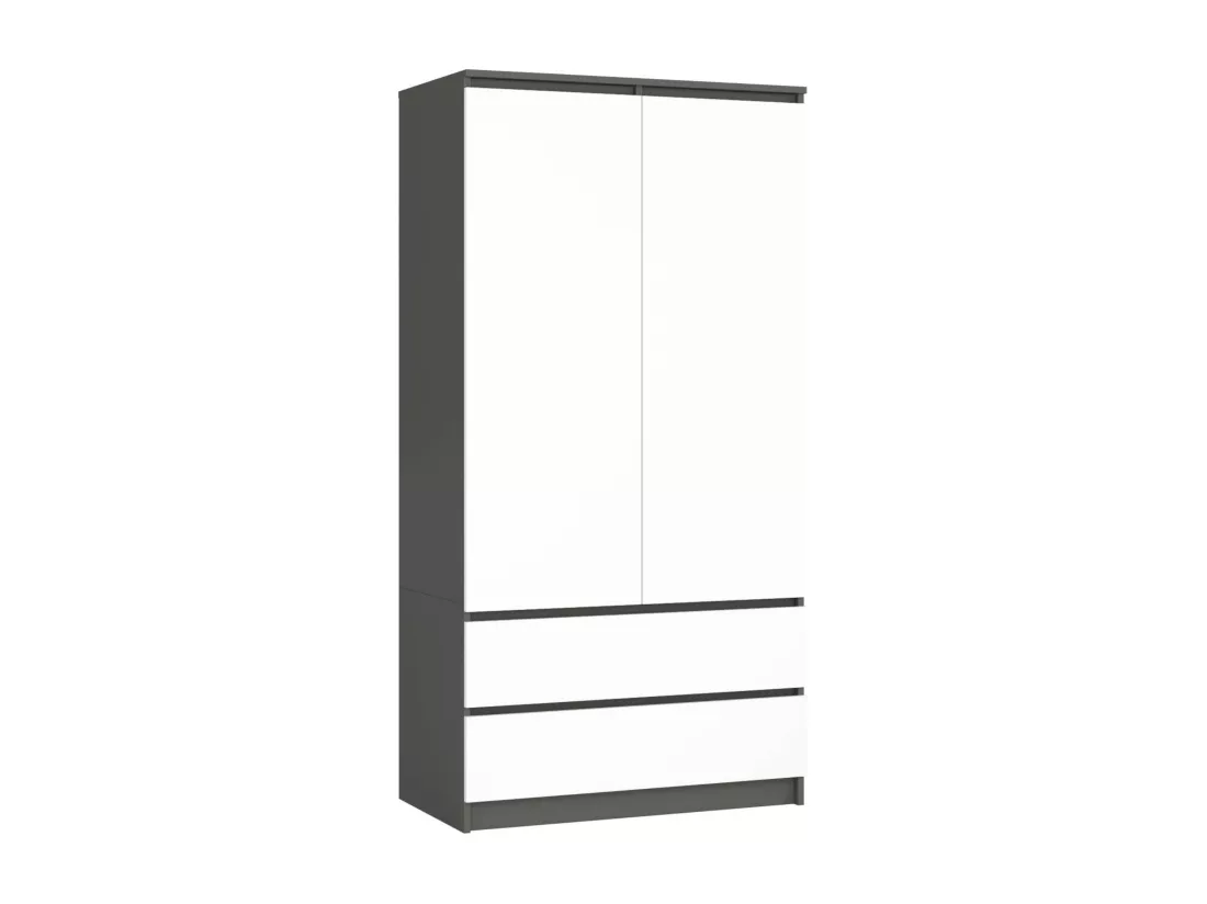 Armoire AKORD S90 Gris Graphite 90 cm 2 portes 2 tiroirs façade Blanche 4 étagères 90x51x180 cm