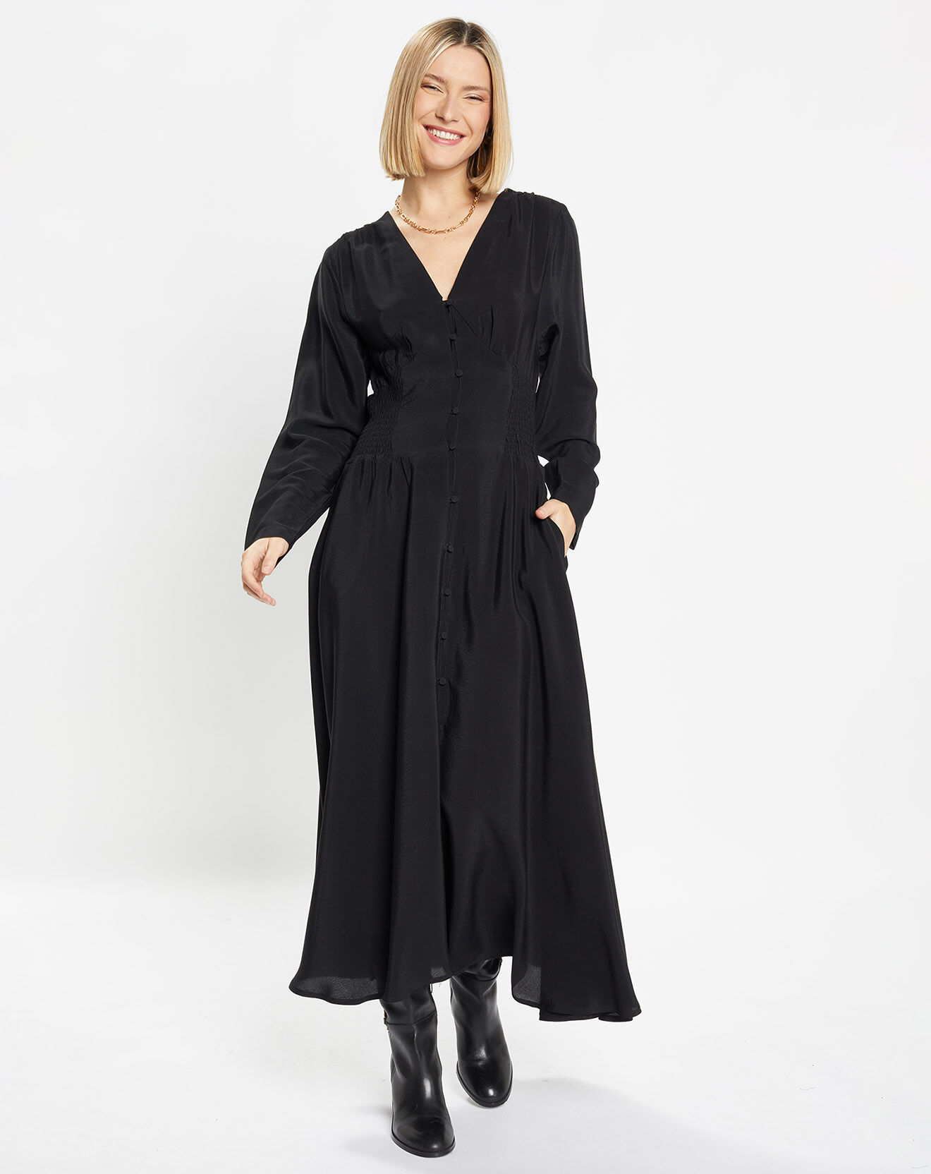 Galeries Lafayette Robe mi-longue Melisse fluide fibres Ecovero® noire