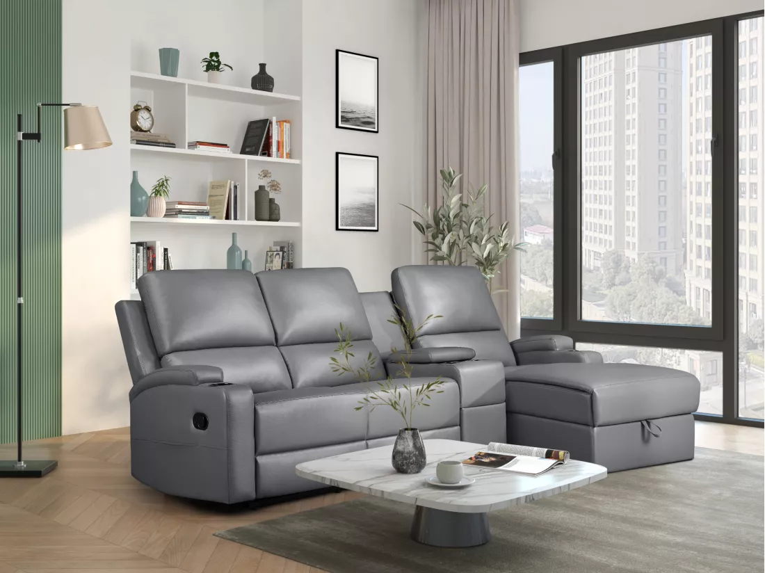 Dallas | Canapé 3 places avec fonction électrique en PU gris