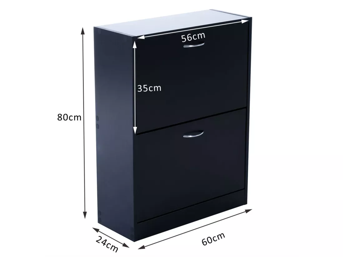Meuble à chaussures double compartiment à bascule 60L x 24l x 80H cm panneaux de particules noir