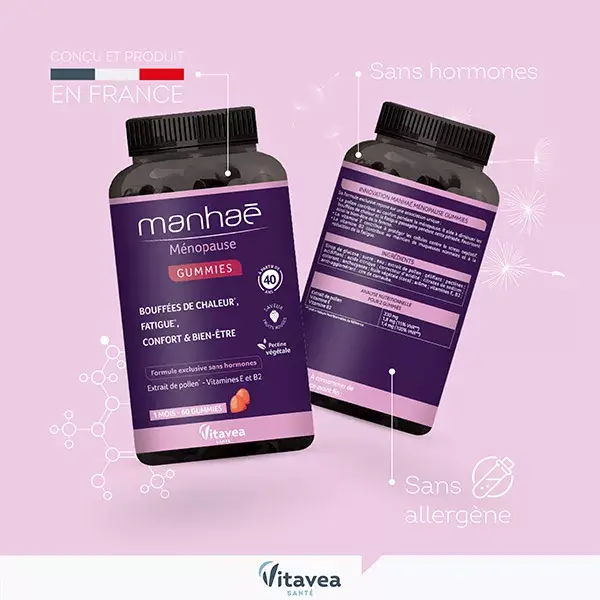 Manhaé Menopausa - Ondas de calor, fadiga - Pólen orgânico - 60 gomas