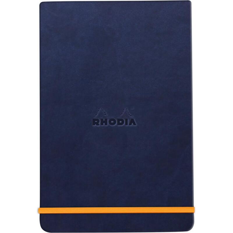 Rhodiarama Webnotepad rembordé rigide A5 192 pages ligné microperforé papier ivoire 90g fermeture élastique - Bleu nuit