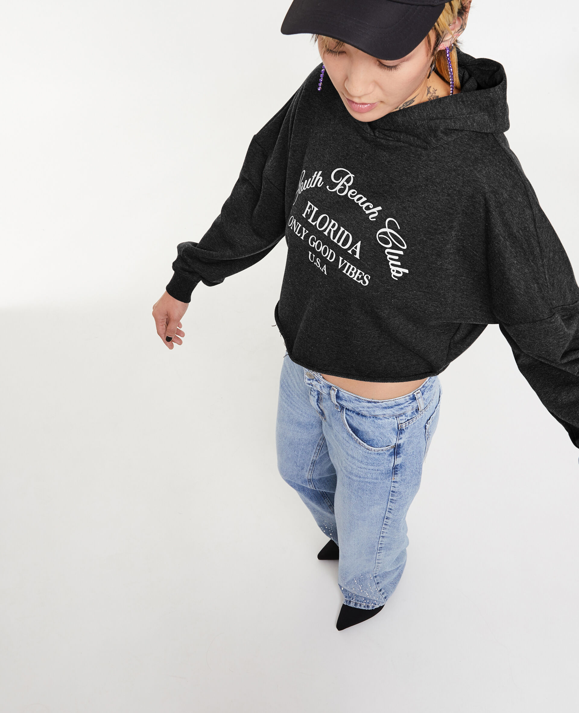 Sweat cropped avec capuche - Gris foncé